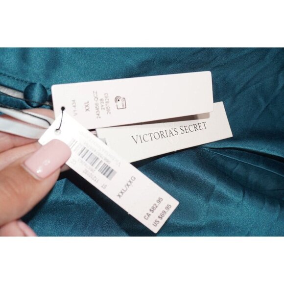 ✨ Victoria's Secret XXL Teal Satin Lace Romper One Piece Pajama Lingerie Sleep - Picture 9 of 11